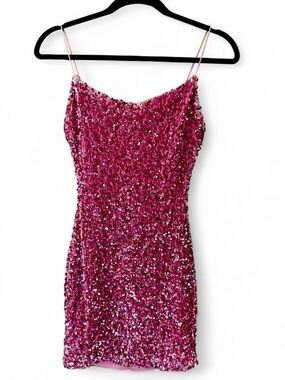 Pink Sequin Slip Dress - Women's Party Dress